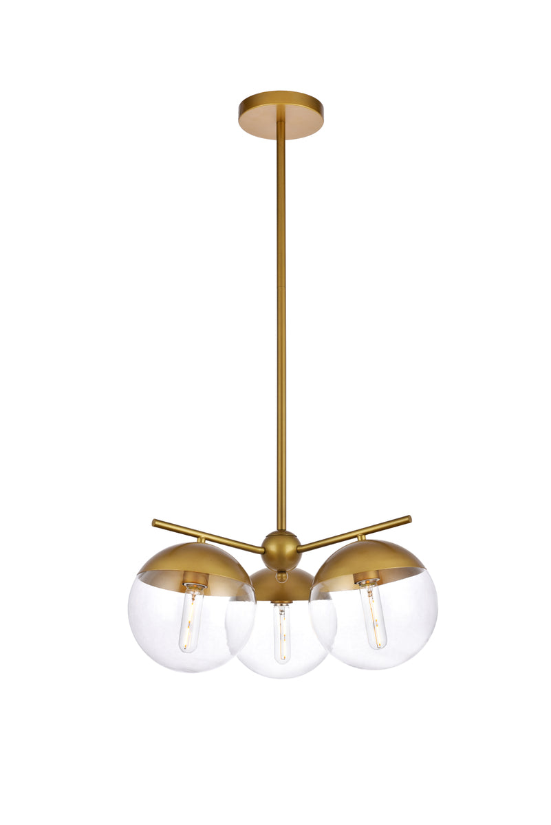 Eclipse 3 Lights Brass Pendant With Clear Glass