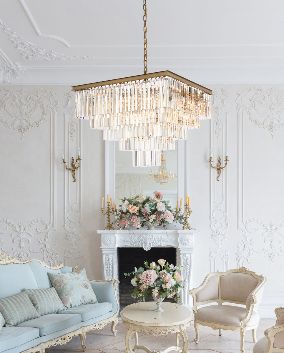 Sydney 34 inch square crystal chandelier in satin gold