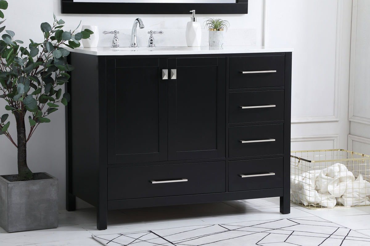 42 inch Single Bathroom Vanity in Black with Backsplash