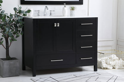 42 inch Single Bathroom Vanity in Black with Backsplash