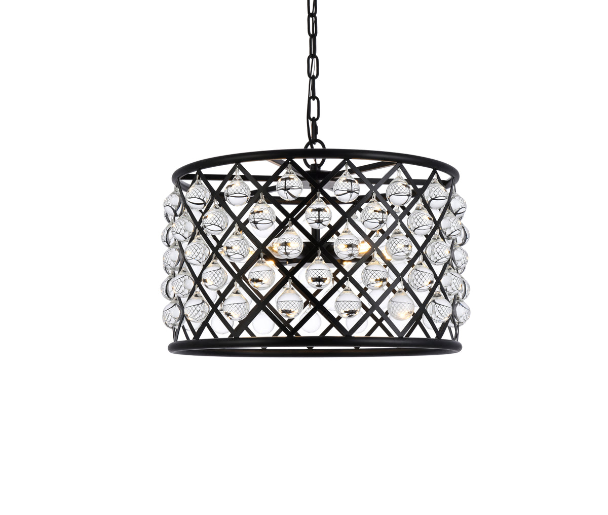 Madison 6 light Matte Black Pendant Clear Royal Cut Crystal