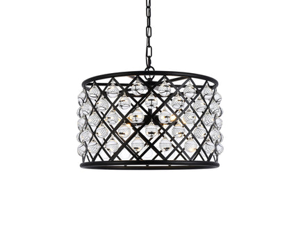 Madison 6 light Matte Black Pendant Clear Royal Cut Crystal