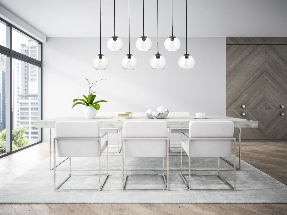 Baxter 7 Lights Black Pendant With Clear Glass