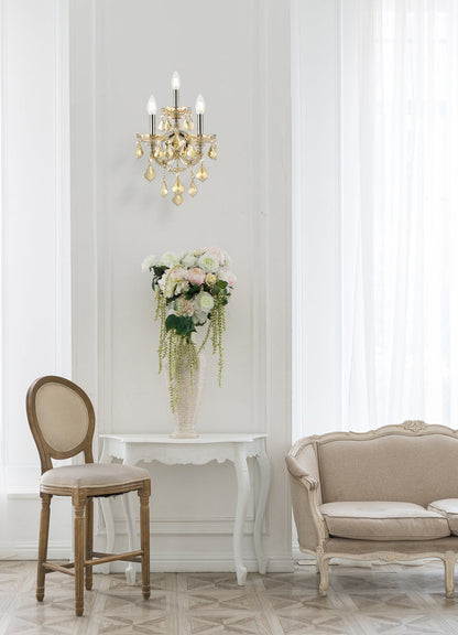 Maria Theresa 3 light Golden Teak Wall Sconce Golden Teak (Smoky) Royal Cut Crystal