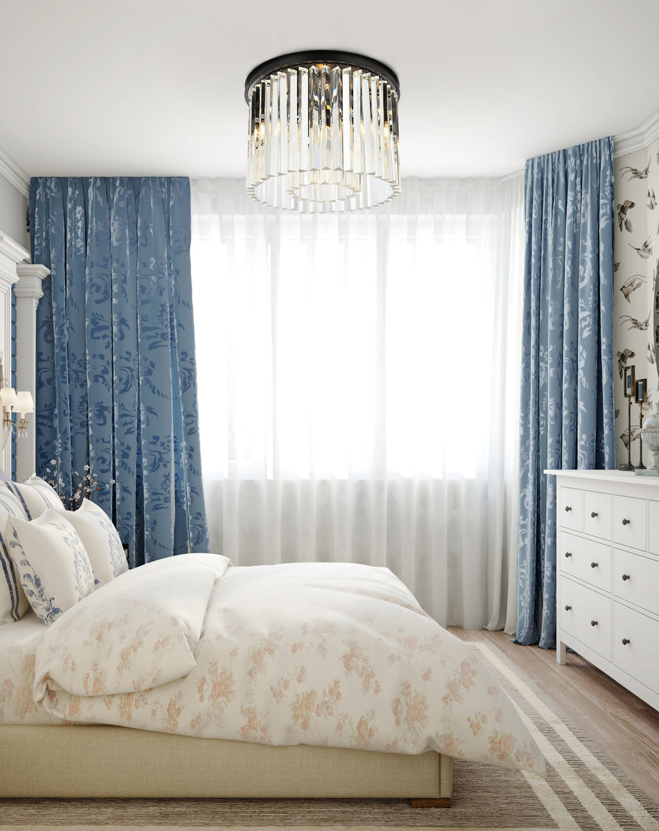 Sydney 6 light Matte Black Flush Mount Clear Royal Cut Crystal