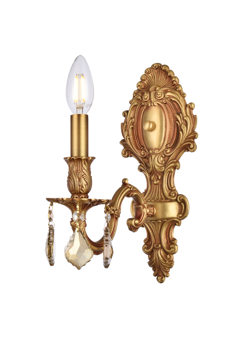 Monarch 1 light French Gold Wall Sconce Golden Teak (Smoky) Royal Cut Crystal