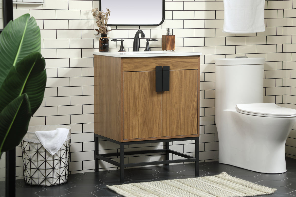 24 inch Single bathroom vanity in walnut brown