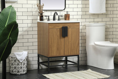 24 inch Single bathroom vanity in walnut brown
