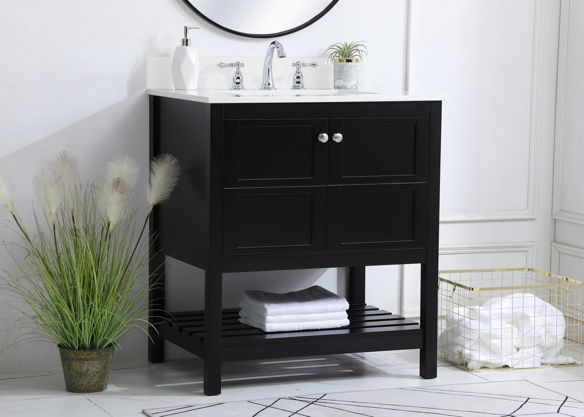 30 inch Single Bathroom Vanity in Black with Backsplash