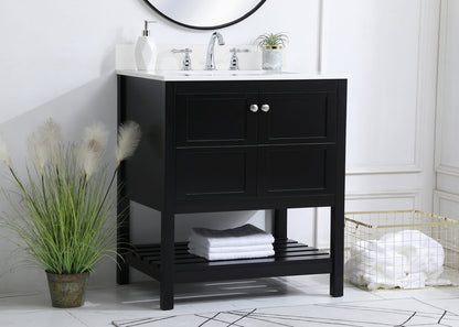 30 inch Single Bathroom Vanity in Black with Backsplash