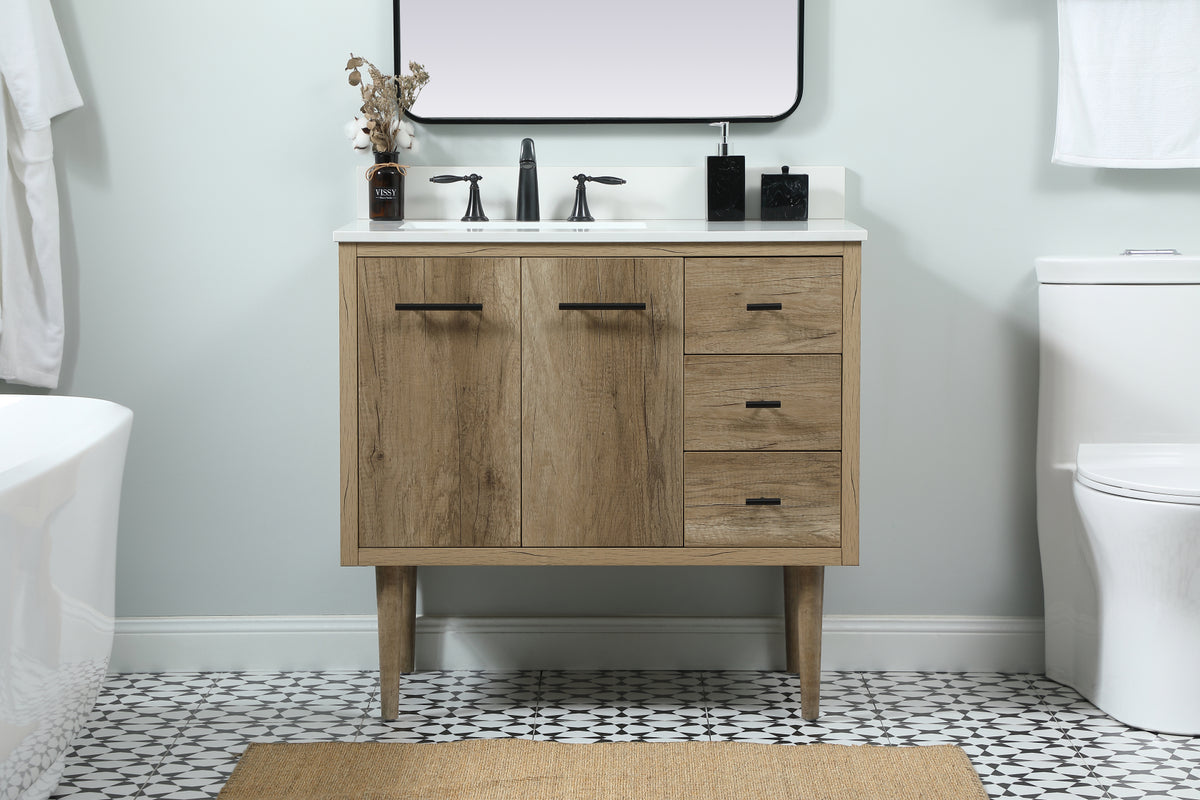 36 inch Single bathroom vanity in natural oak with backsplash