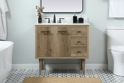 36 inch Single bathroom vanity in natural oak with backsplash