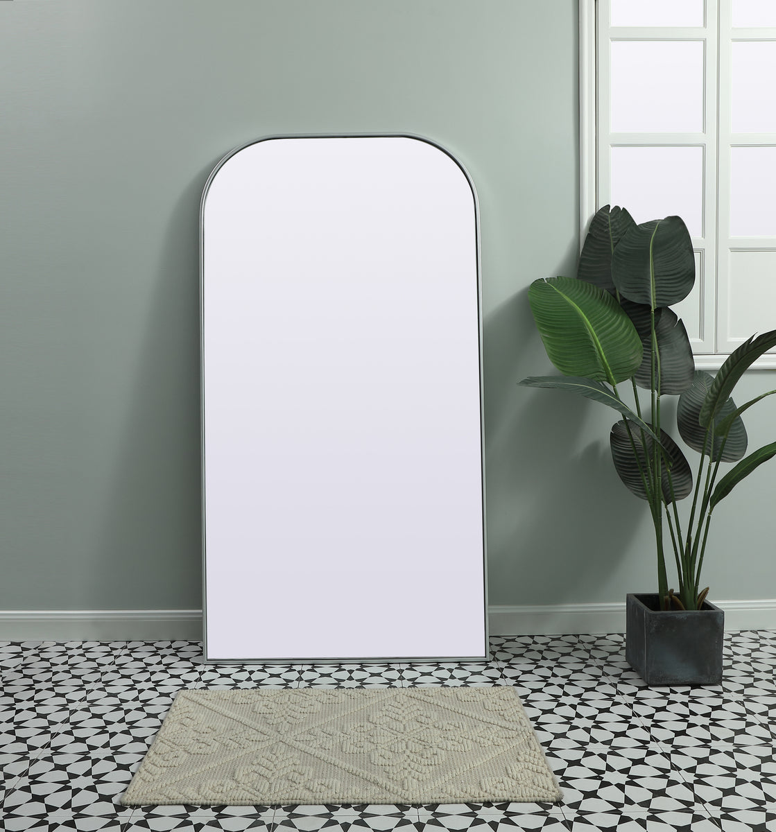Metal Frame Arch Full Length Mirror 35x66 Inch in Silver