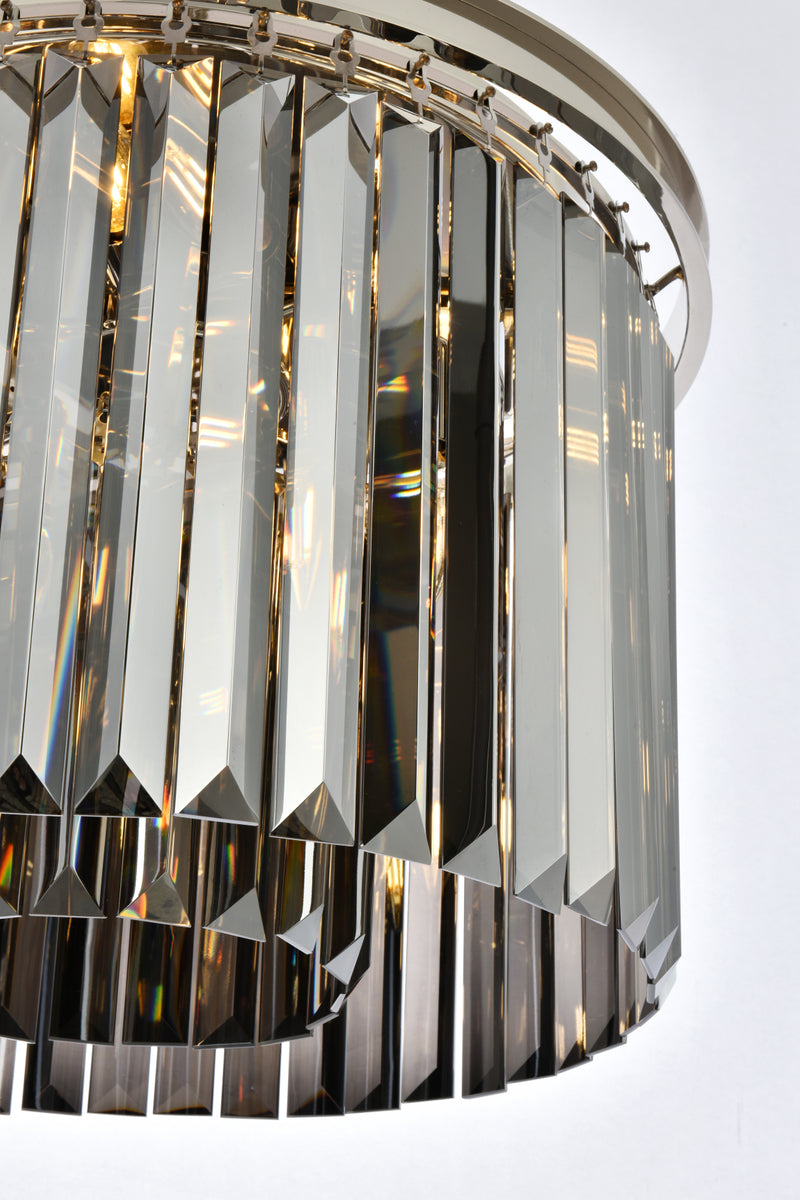 Sydney 6 light polished nickel Pendant Silver Shade (Grey) Royal Cut Crystal