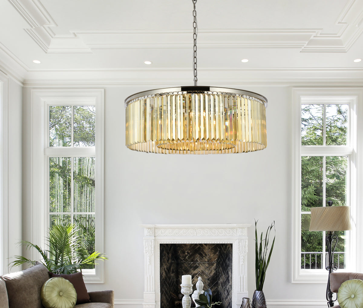 Sydney 10 light polished nickel Chandelier Golden Teak (Smoky) Royal Cut Crystal