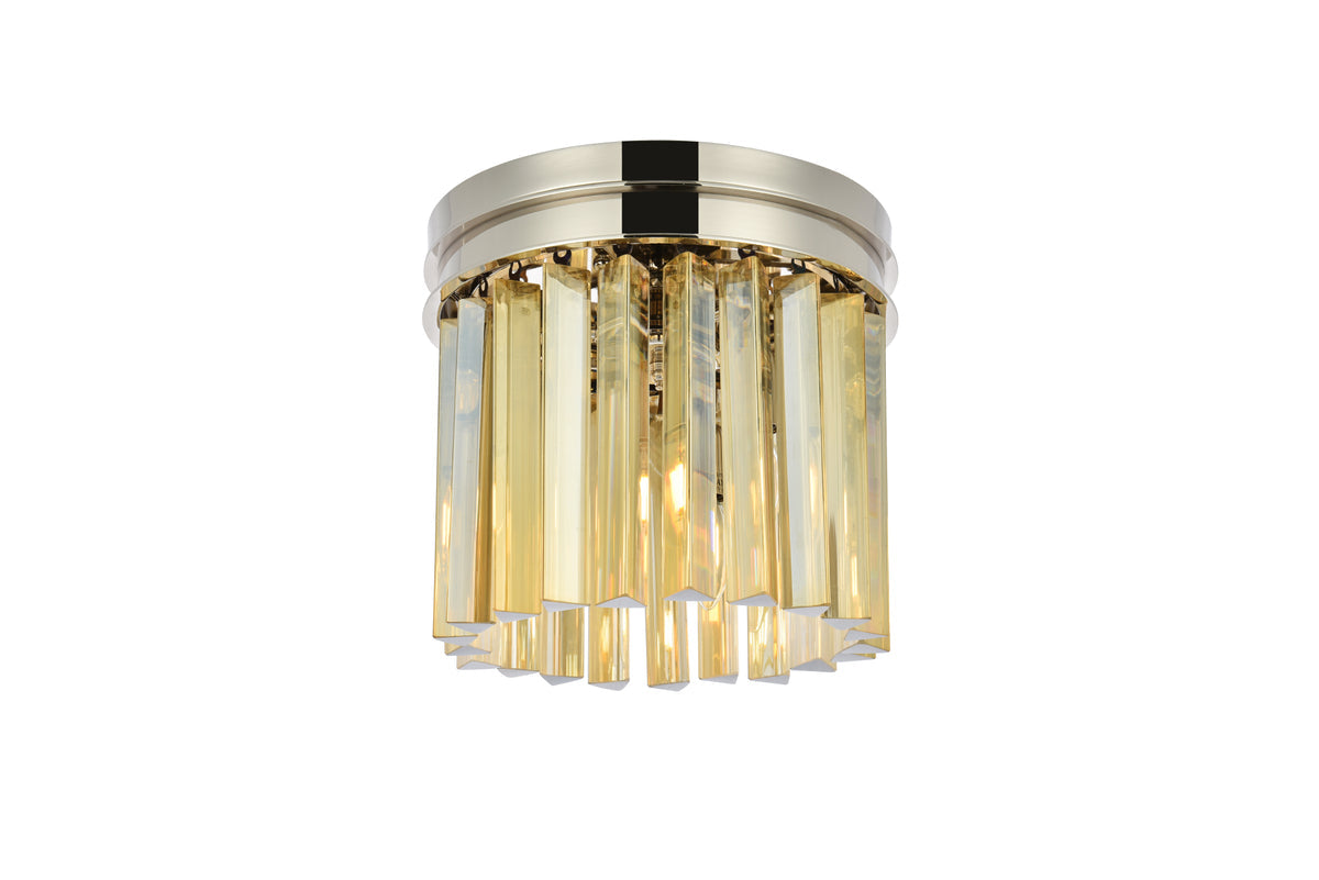 Sydney 3 light polished nickel Flush Mount Golden Teak (Smoky) Royal Cut Crystal