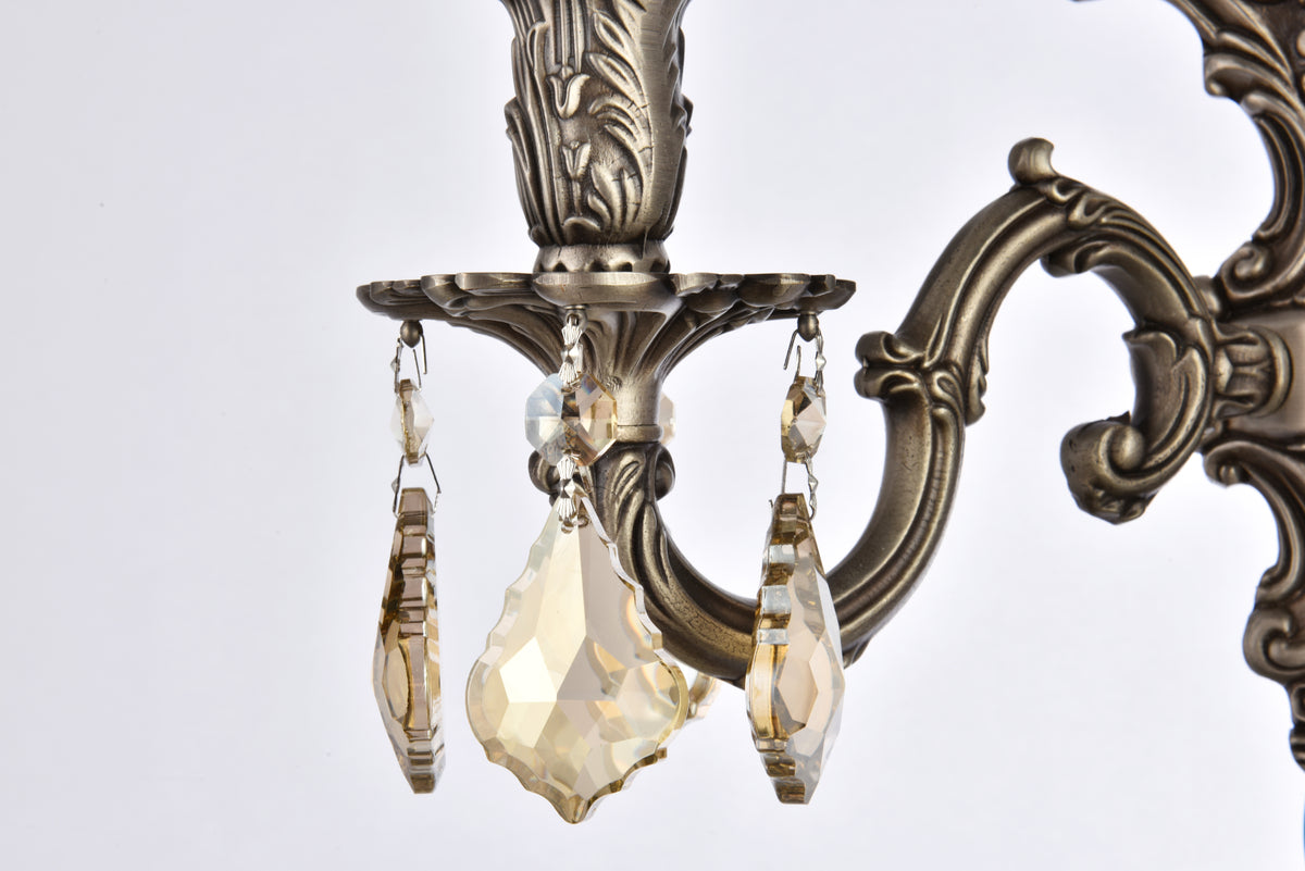Monarch 2 light Pewter Wall Sconce Golden Teak (Smoky) Royal Cut Crystal