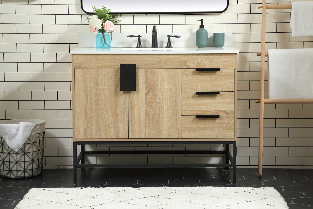 42 inch Single bathroom vanity in mango wood with backsplash