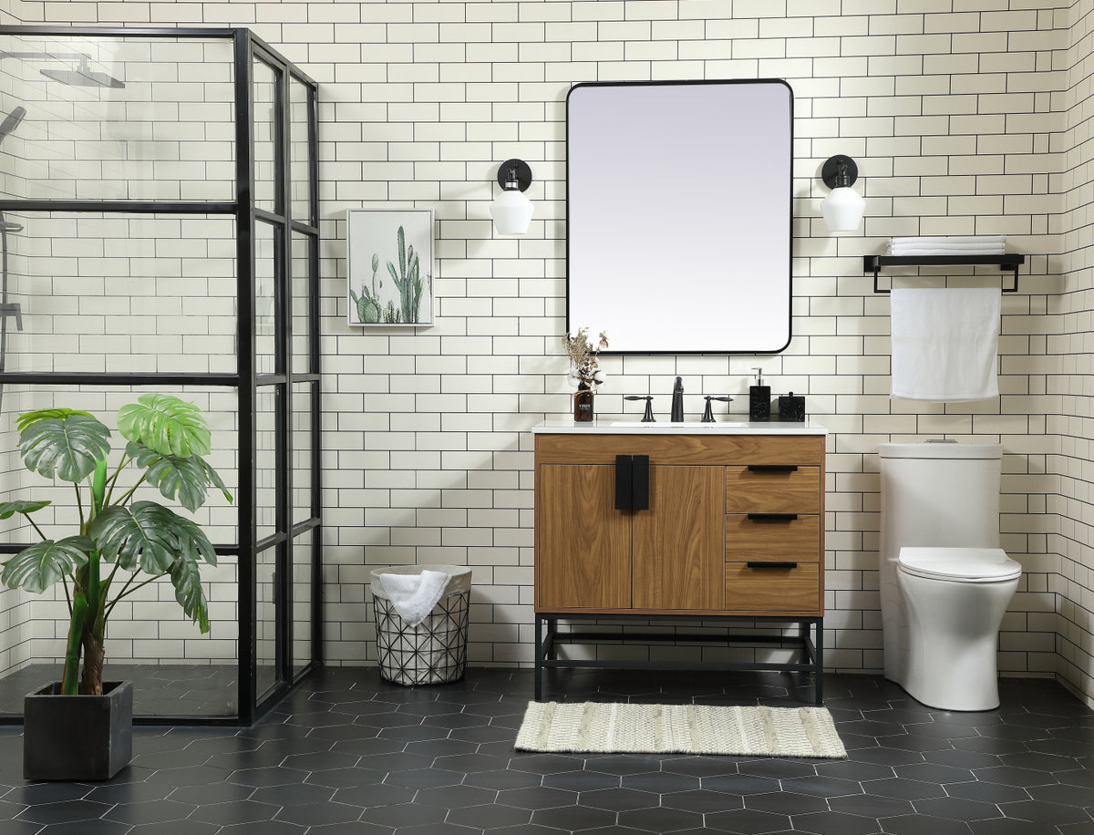 36 inch Single bathroom vanity in walnut brown