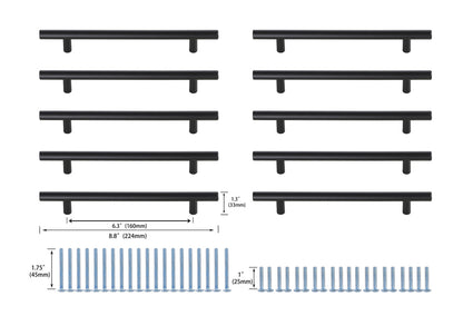 Quinn 6-5/16" Center to Center Matte Black Bar Pull Multipack (set of 10)