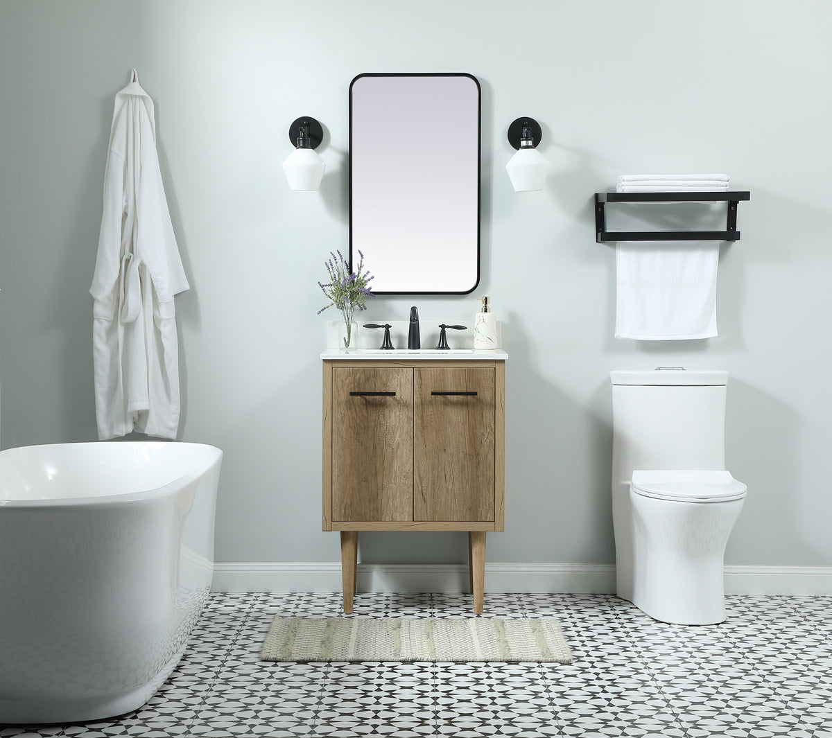24 inch Single bathroom vanity in natural oak with backsplash