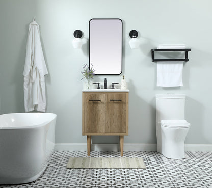 24 inch Single bathroom vanity in natural oak with backsplash