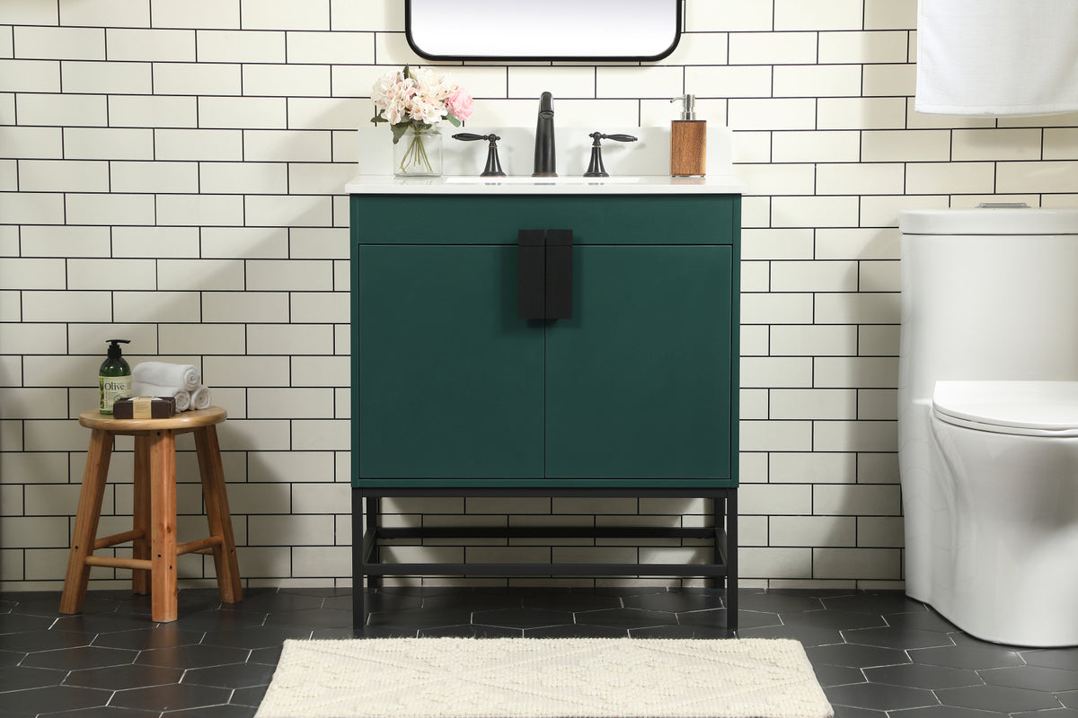 30 inch Single bathroom vanity in green with backsplash