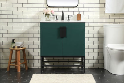 30 inch Single bathroom vanity in green with backsplash