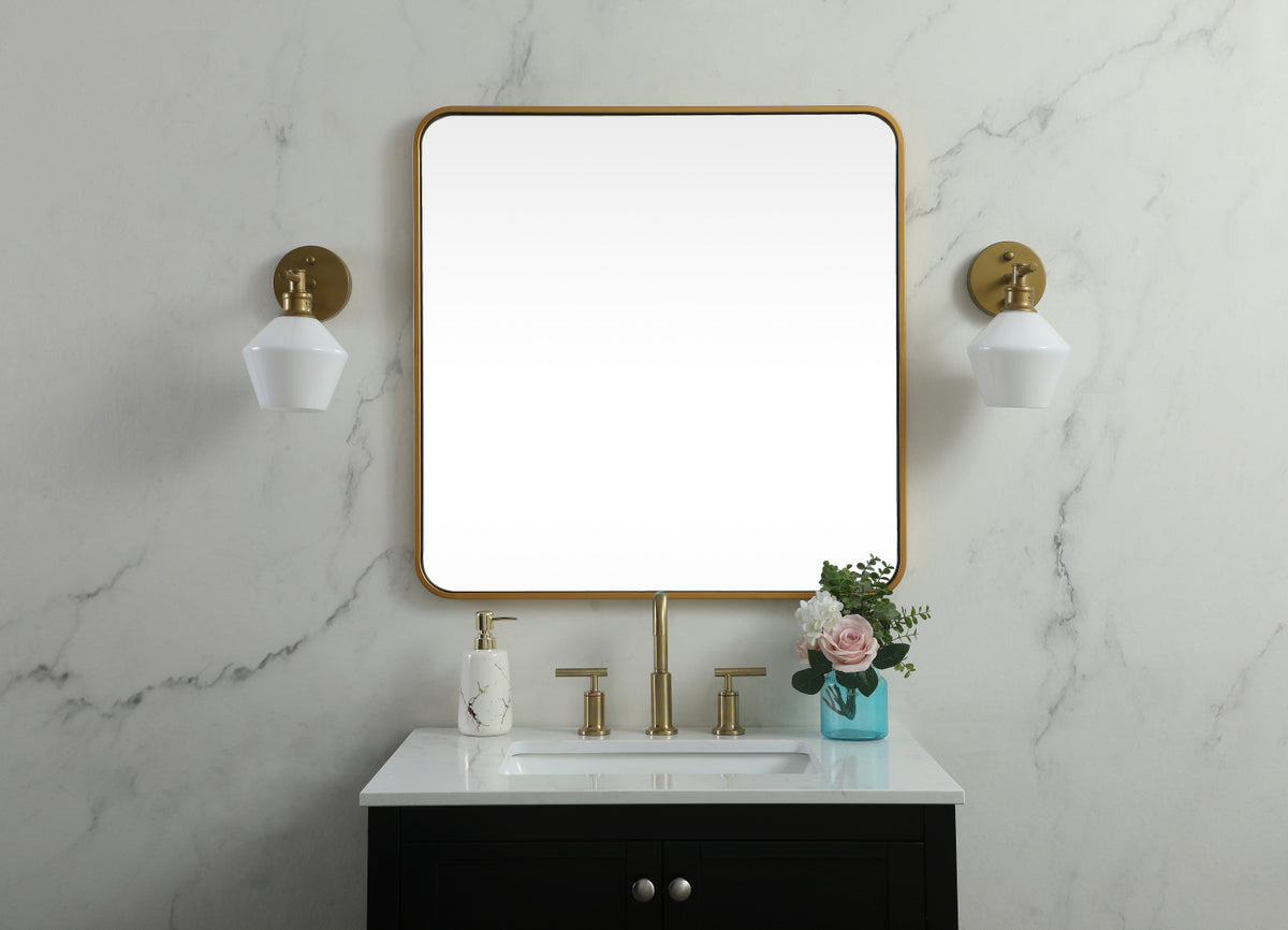 Soft corner metal square mirror 30x30 inch in Brass