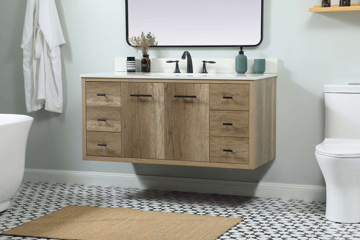 48 inch Single bathroom vanity in natural oak with backsplash
