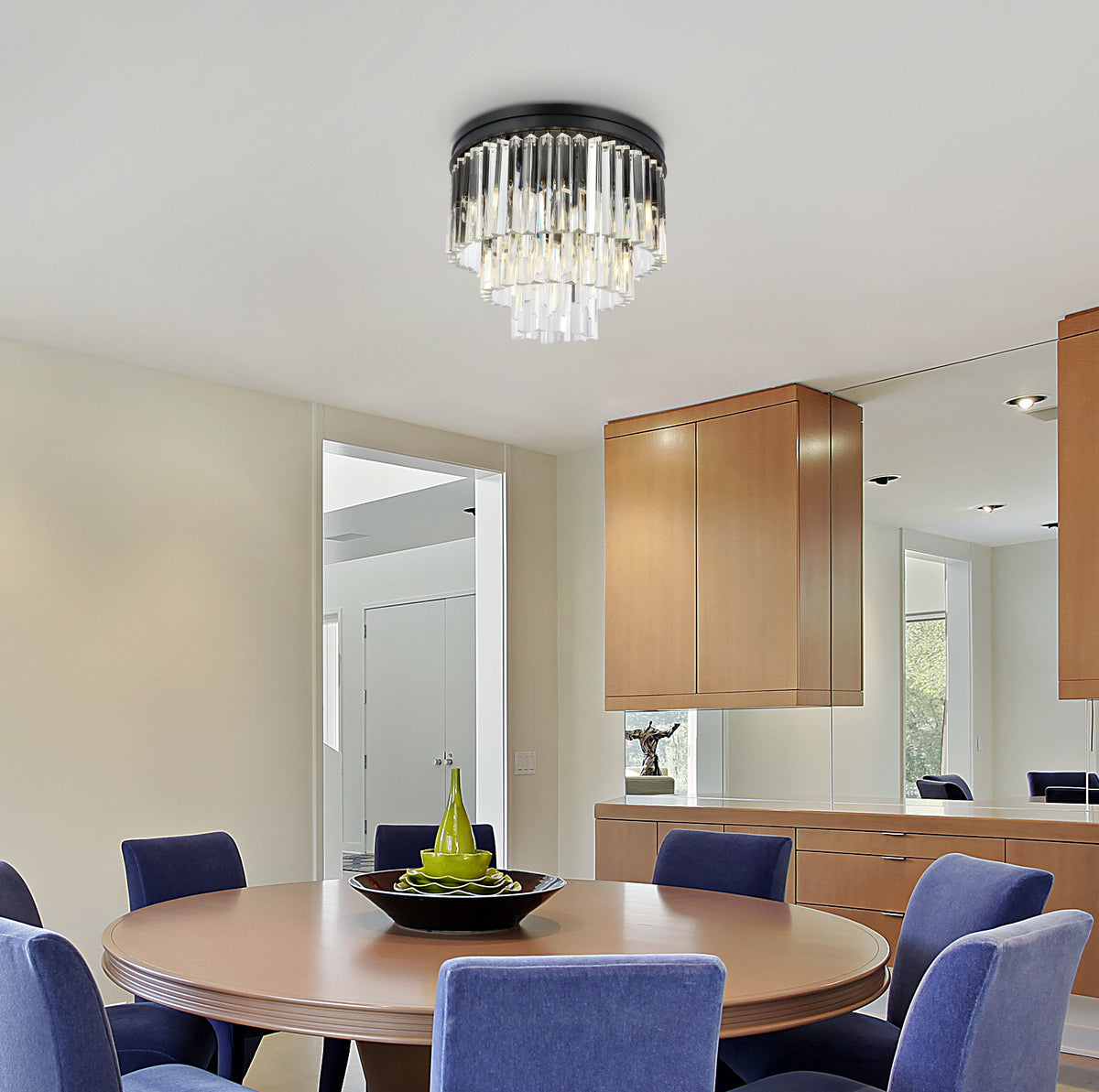 Sydney 9 light Matte Black Flush Mount Clear Royal Cut Crystal