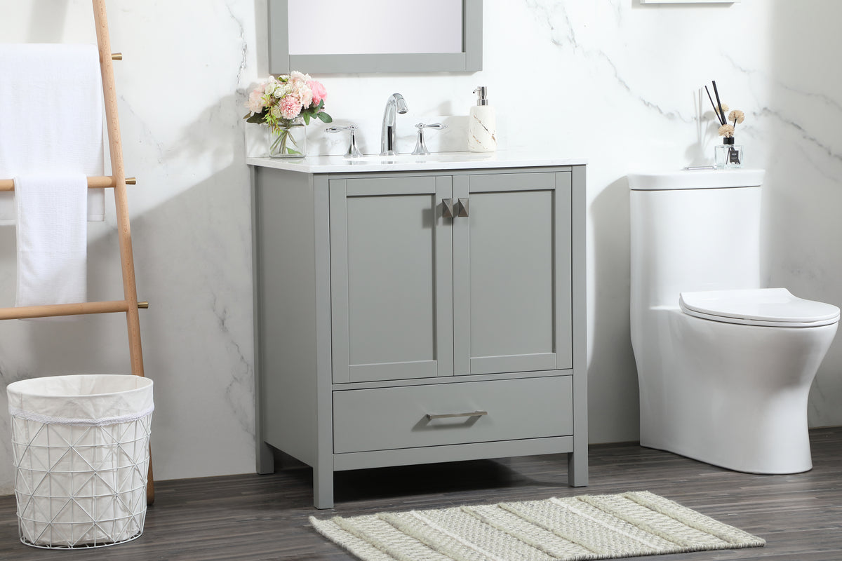 30 inch Single bathroom vanity in grey with backsplash