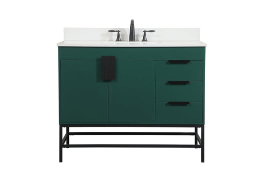 42 inch Single bathroom vanity in green with backsplash