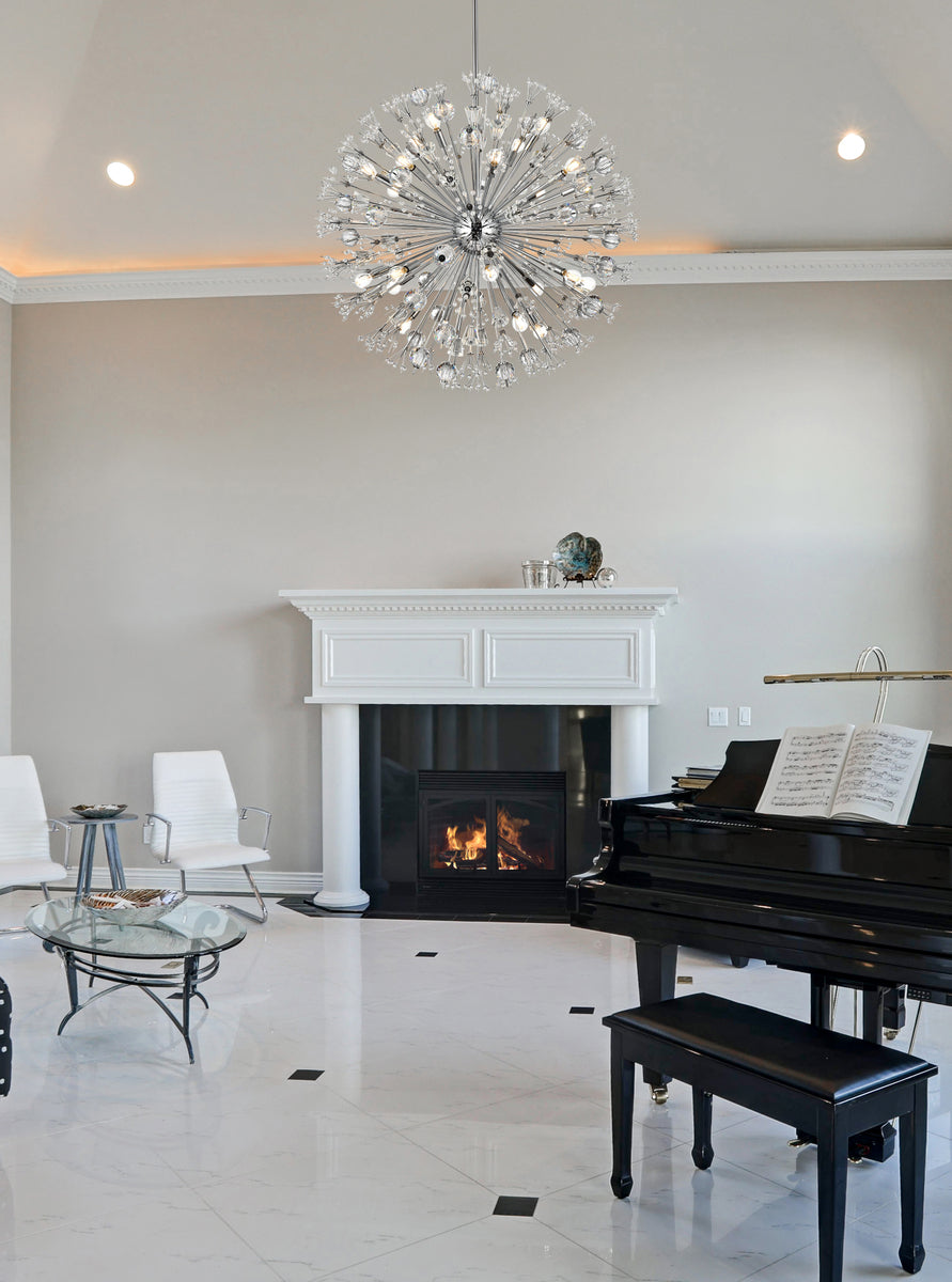 Vera 38 inch crystal starburst round pendant in chrome