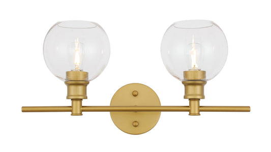 Collier 2 light Brass and Clear glass Wall sconce