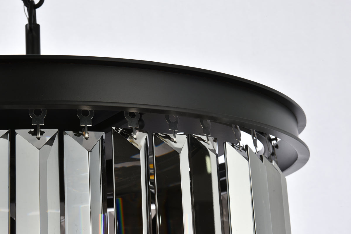 Sydney 6 light Matte Black Pendant Silver Shade (Grey) Royal Cut Crystal