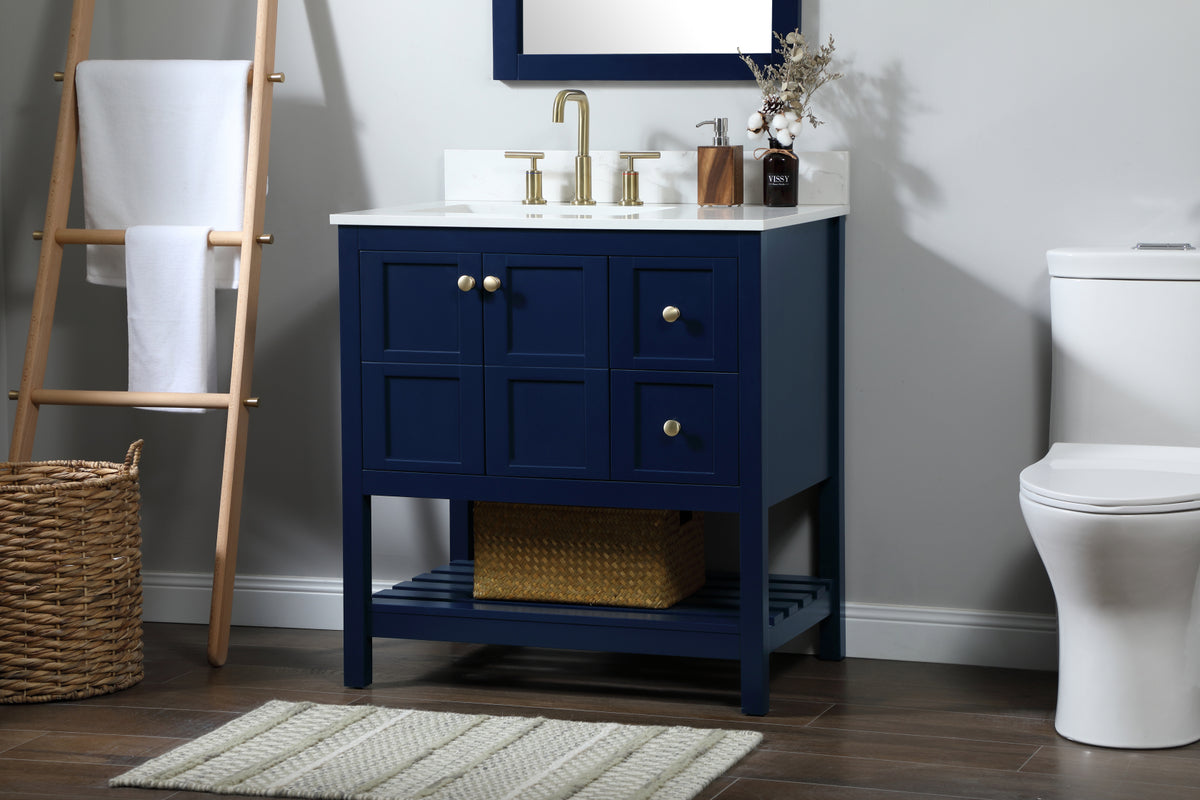 32 inch Single bathroom vanity in blue with backsplash