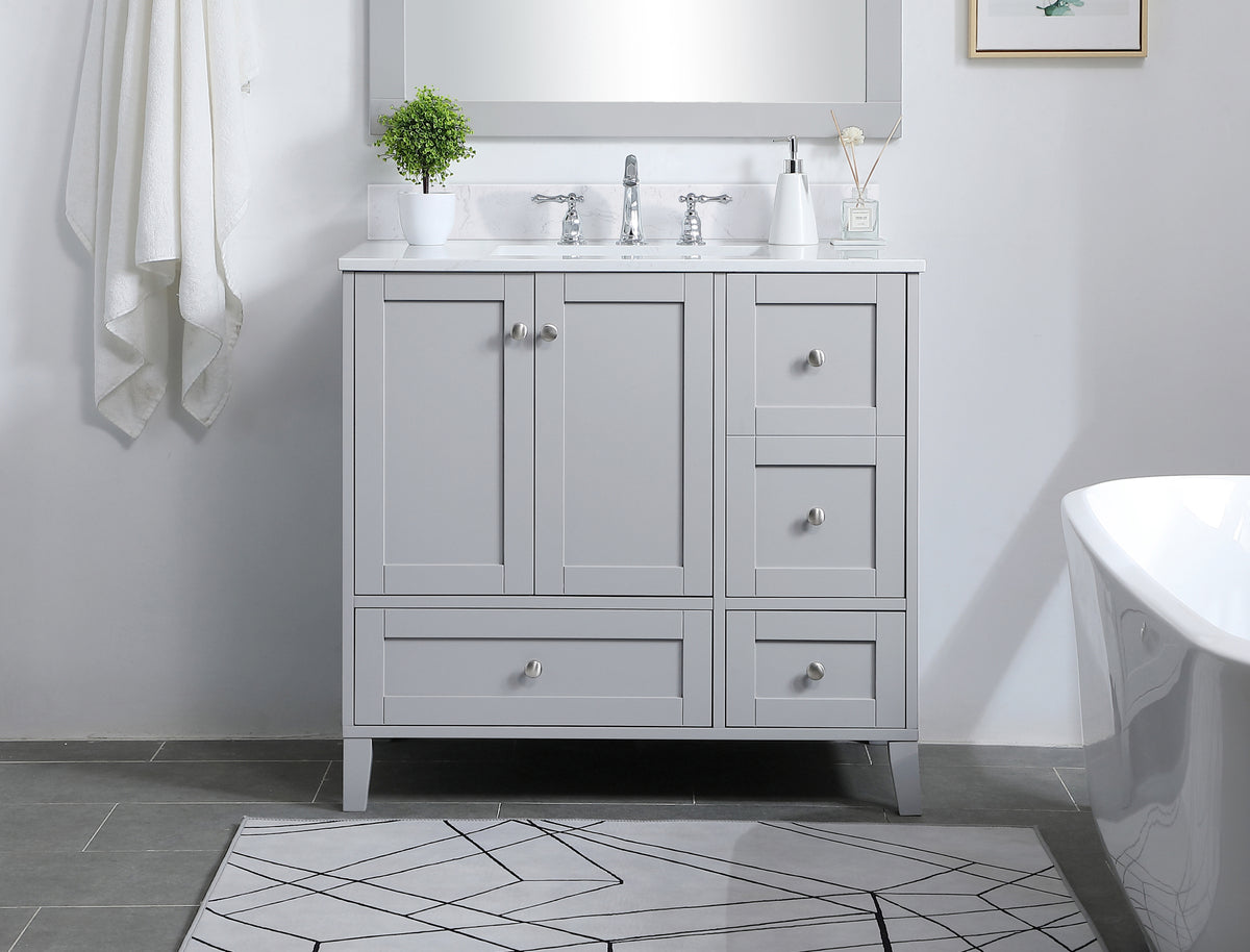 36 inch Single Bathroom Vanity in Grey with Backsplash