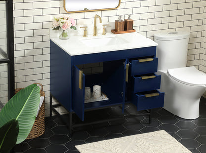 36 inch Single bathroom vanity in blue with backsplash