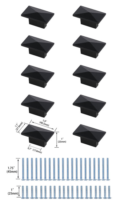 Perry 2" Matte Black Rectangle Knob Multipack (Set of 10)