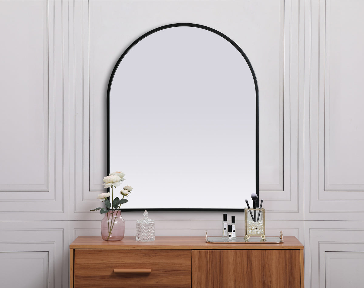 Metal Frame Arch Mirror 24x30 Inch in Black
