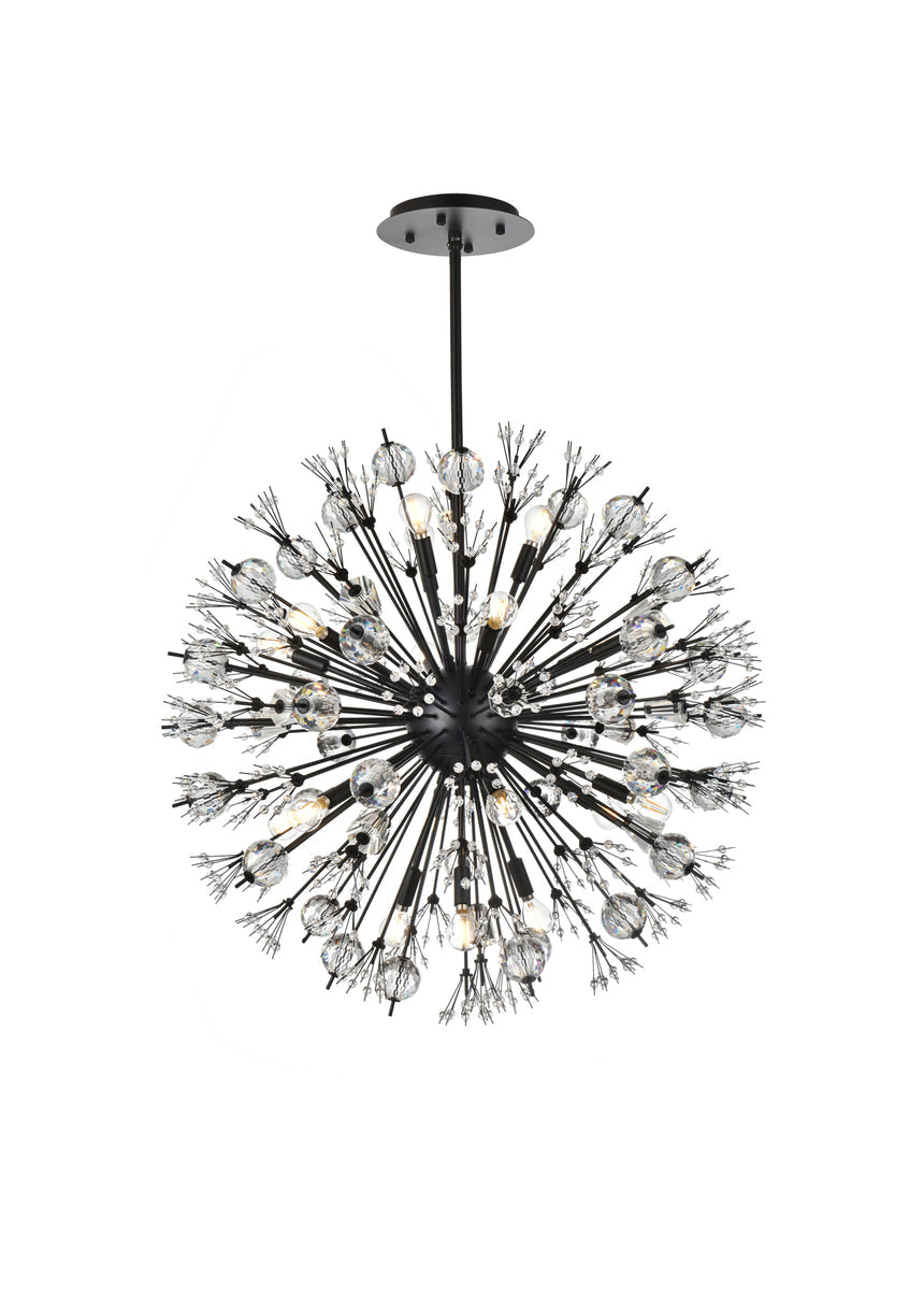 Vera 32 inch crystal starburst round pendant in black