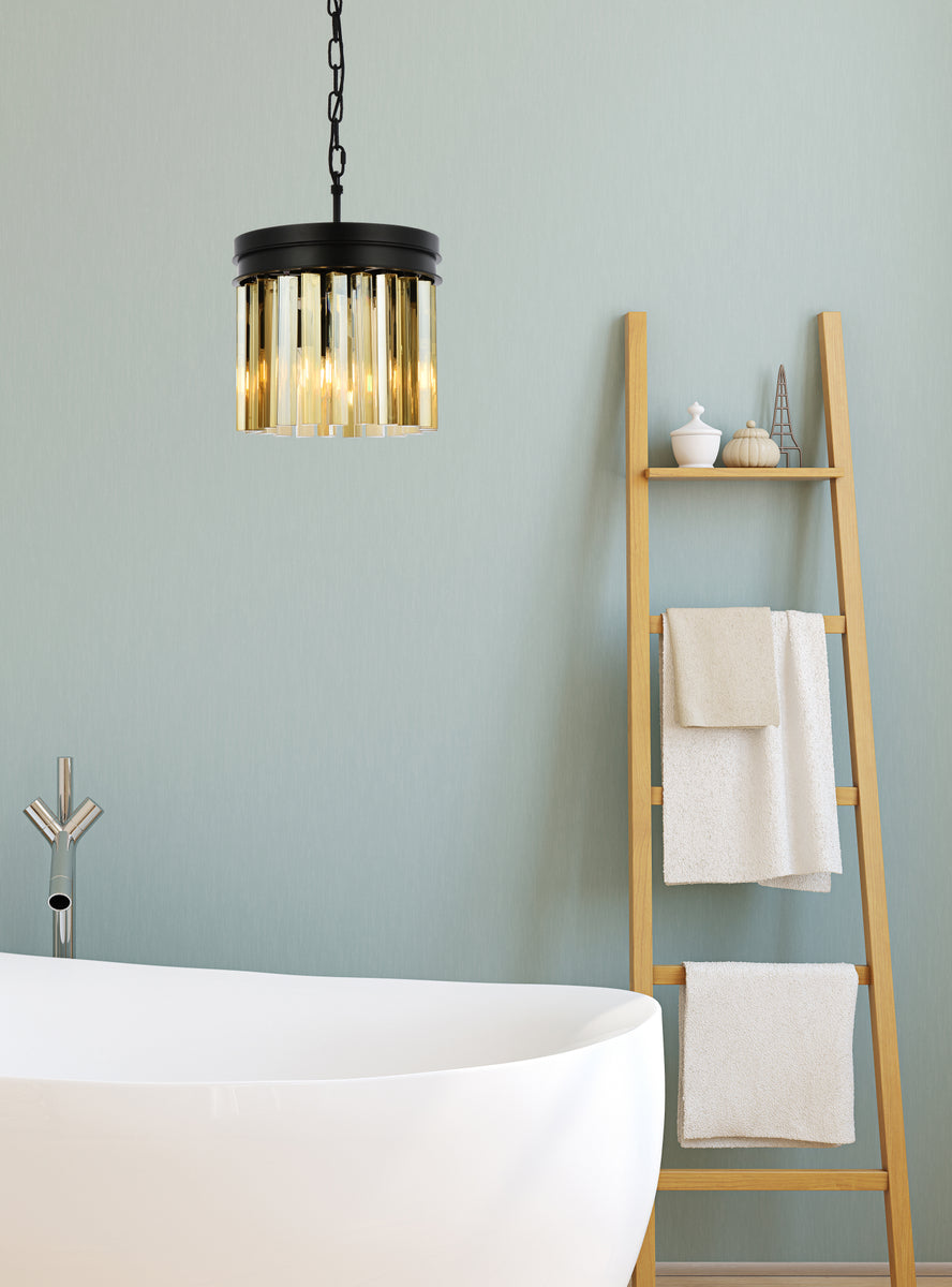 Sydney 3 light Matte Black Pendant Golden Teak (Smoky) Royal Cut Crystal