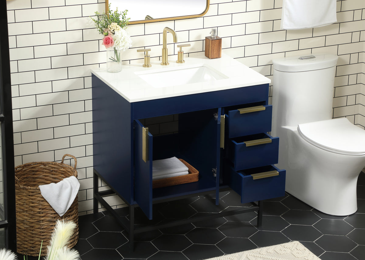 32 inch Single bathroom vanity in blue