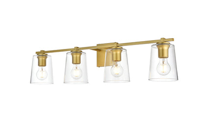 Kacey 4 light Brass and Clear Bath Sconce