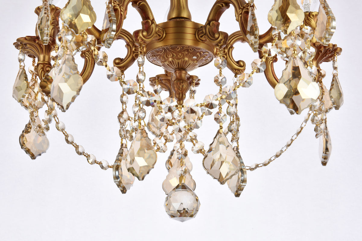Rosalia 5 light French Gold Flush Mount Golden Teak (Smoky) Royal Cut Crystal