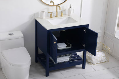 30 inch Single Bathroom Vanity in Blue with Backsplash