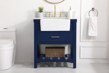30 inch Single bathroom vanity in blue with backsplash