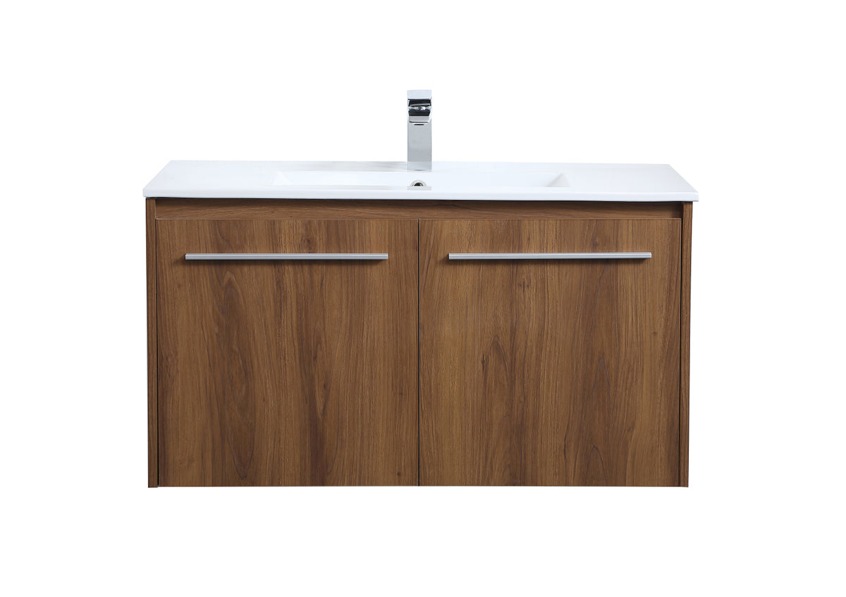 36 inch  Single Bathroom Floating Vanity in Walnut Brown