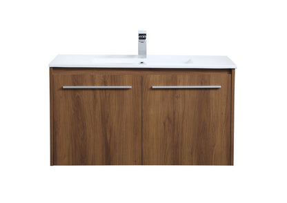 36 inch  Single Bathroom Floating Vanity in Walnut Brown